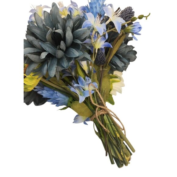 Artificial Blue Mums & White Sunflowers 16 Stem Faux Floral Bundle Arrangement B - Picture 8 of 16